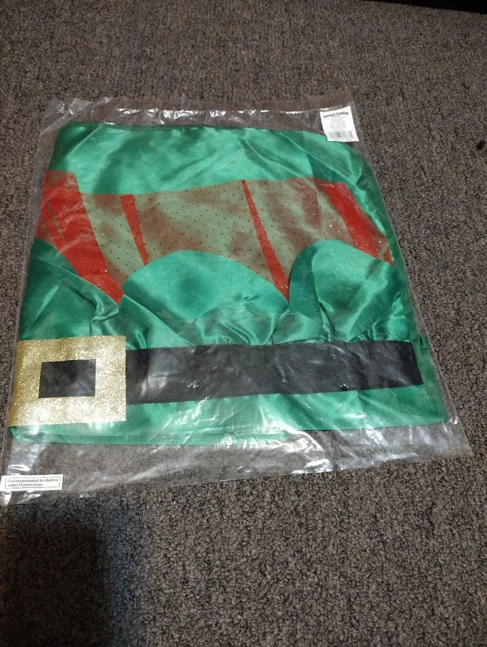 Green Satin Adult Elf Apron With Gold Buckle